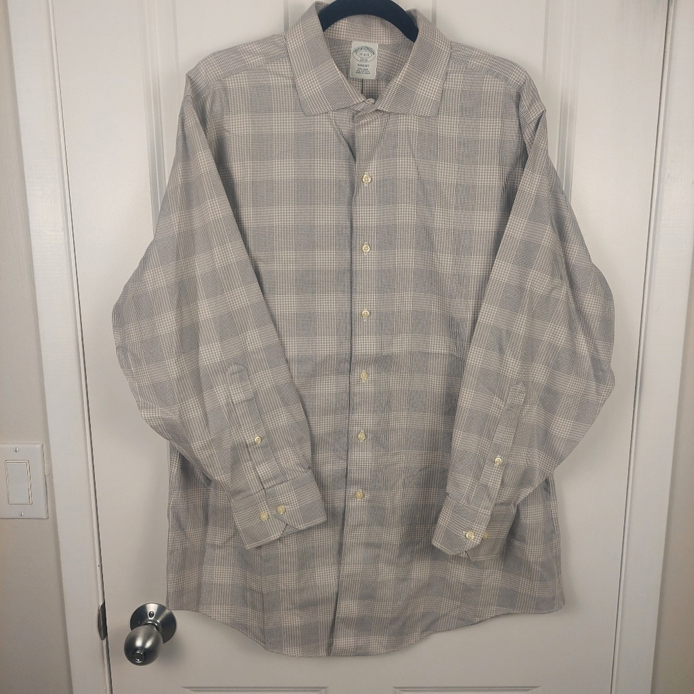 Brooks Brothers Non-Iron Cotton Dress Shirt, Men's 17 Gray & White Check